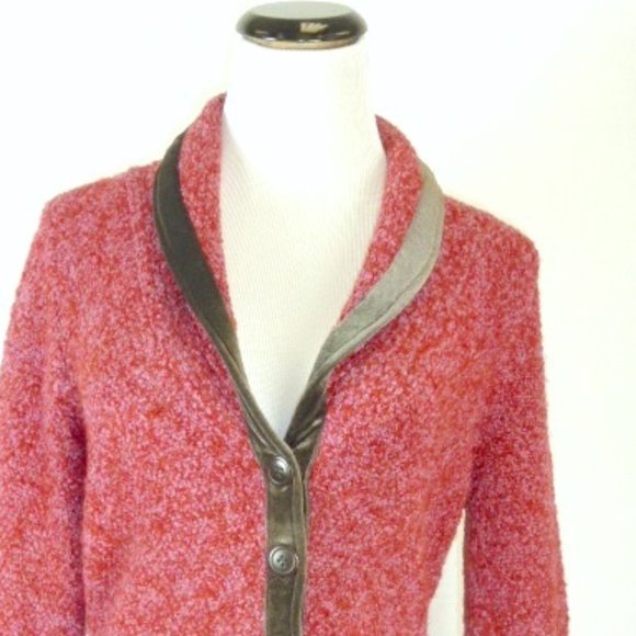 HWR for ANTHROPOLOGIE red pink brown marled wool cardigan shawl Sweater M velvet - Picture 3 of 7